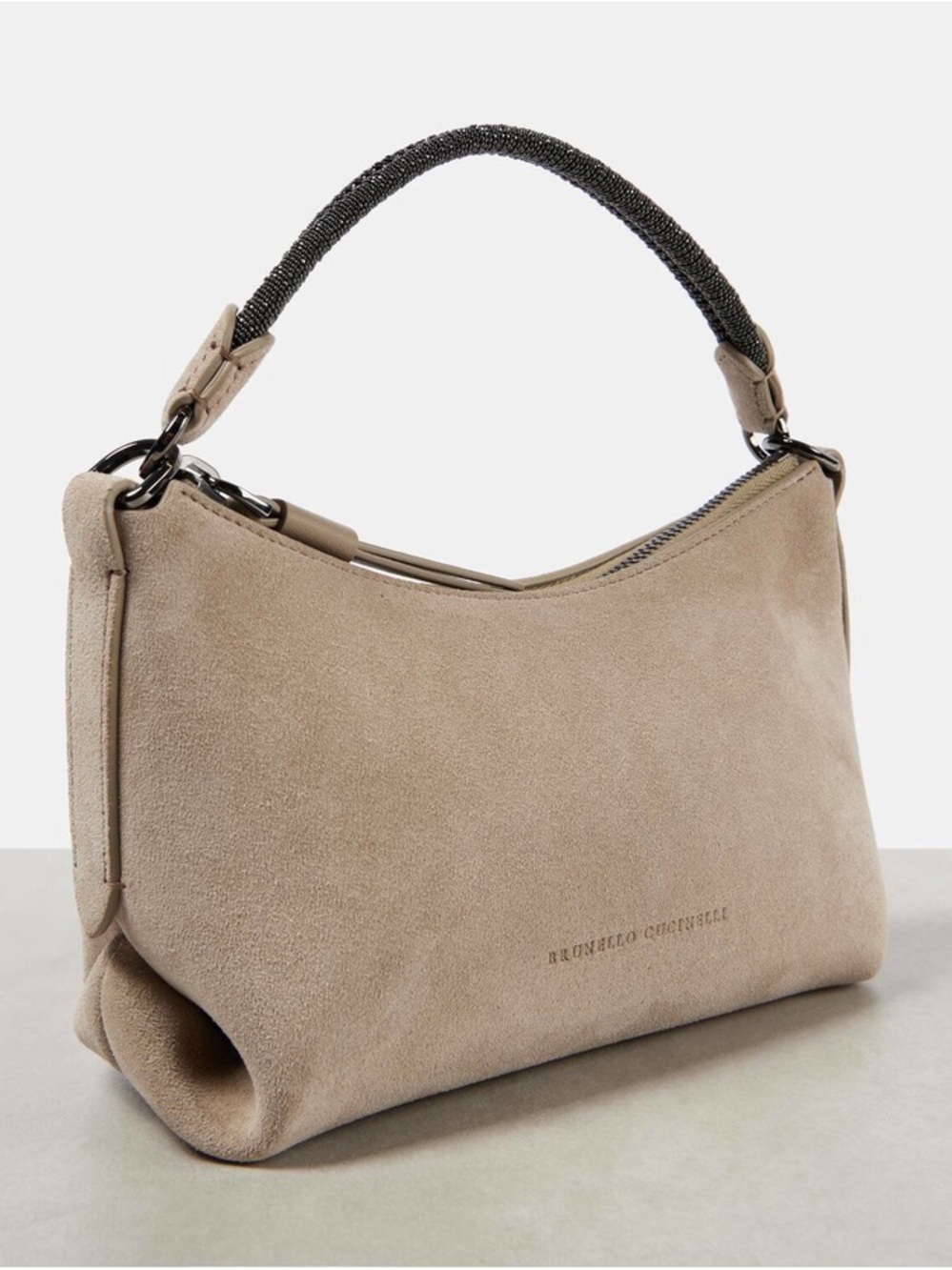 Brunello Cucinelli small suede shoulder bag cream